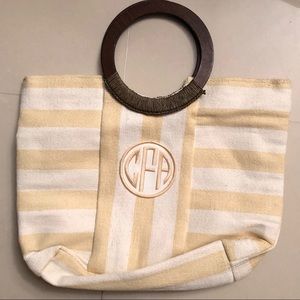 Cream White Brown Tote Bag